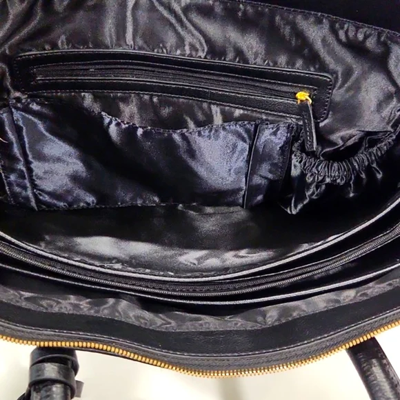 NEW!! Joy & Iman Black Split Leather w/ Gold Accents Large Tote Shoulder Bag - Picture 7 of 13